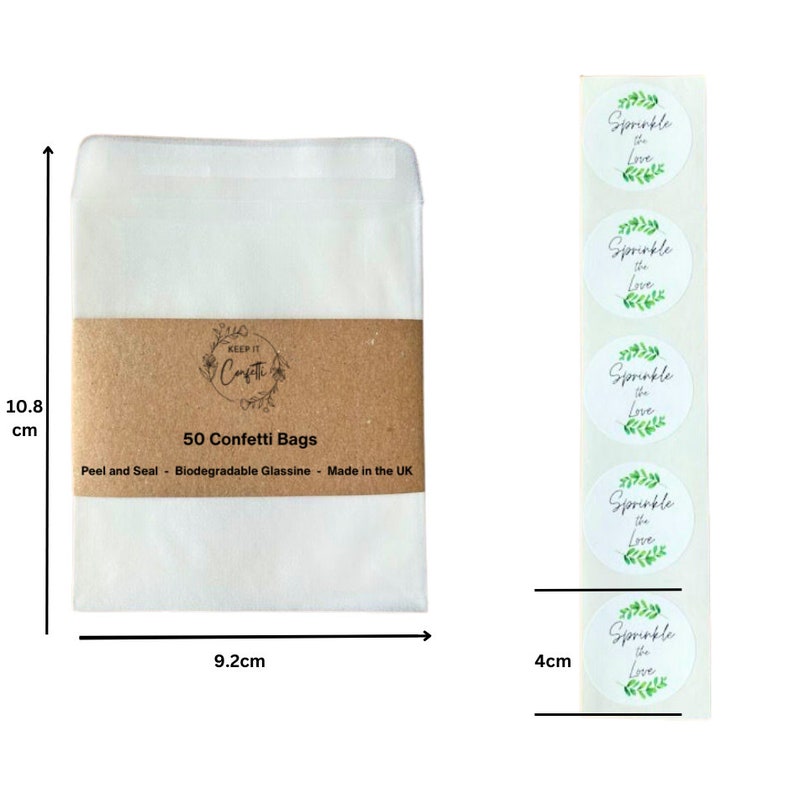 50 Wedding Confetti Bags & Stickers: Biodegradable Glassine Favors image 8
