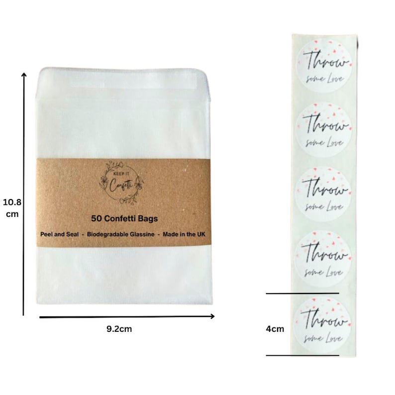 50 Wedding Confetti Bags & Stickers: Biodegradable Glassine Favors image 7