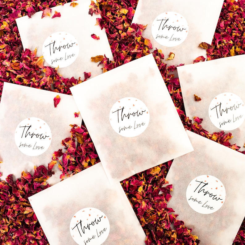 50 Wedding Confetti Bags & Stickers: Biodegradable Glassine Favors image 1