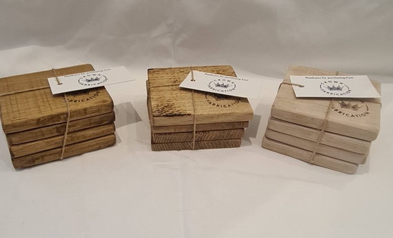 Reclaimed Oak Coasters - Set of 4, Responsibly Sourced