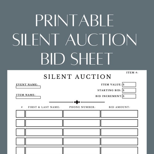 Modern Printable Silent Auction Bid Sheet PDF File Simply - Etsy