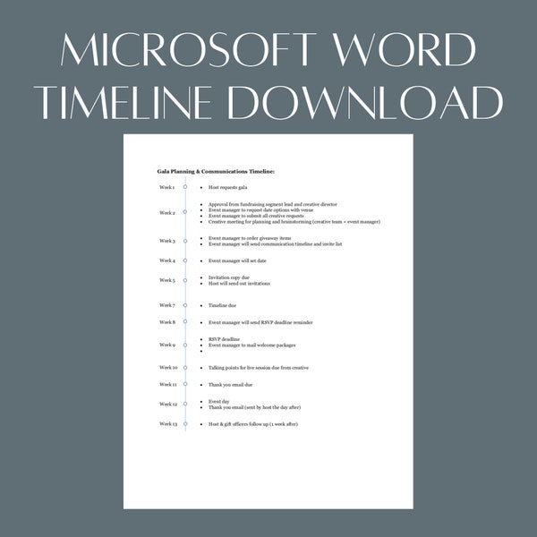 Microsoft Word Timeline Template - Use to create a clean and modern timeline for events, projects, training, communications, & more!