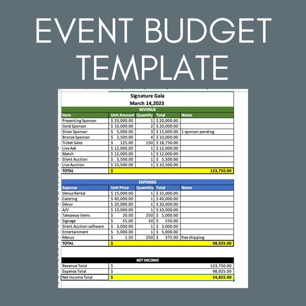 Modèle de budget d'événement Microsoft Excel - Téléchargement numérique