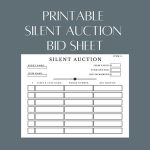 Printable Silent Auction Bid Sheet (PDF File - simply download, print, and fill out)