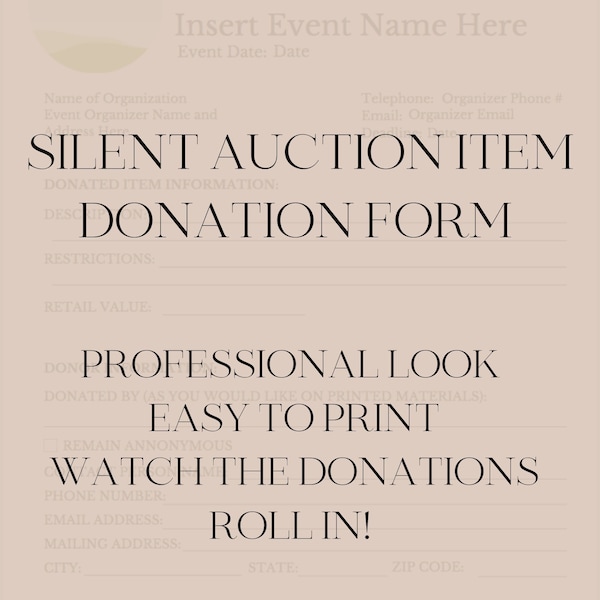 Printable / Downloadable Silent Auction Donation Request Form CANVA Template - Collect more donated items than ever!