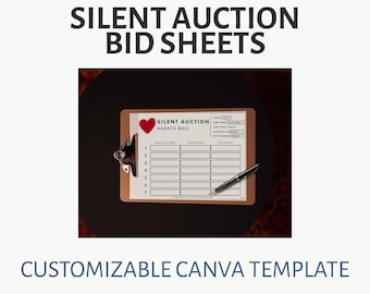 Silent Auction Bid Sheets Template, Customizable Canva Template, Charity Event Fundraiser