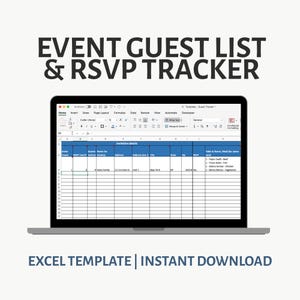Modèle Excel de liste d'invités à un événement | RSVP et plan de la salle (téléchargement numérique)