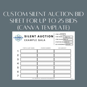 Add your logo! Custom Silent Auction Bid Sheet - CANVA TEMPLATE / Digital Download - Customize for free on Canva and print!