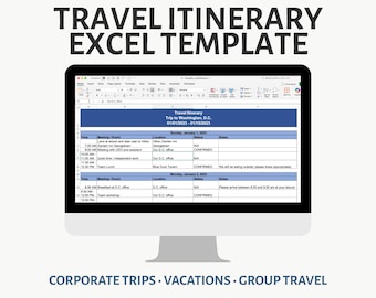 Travel Itinerary Excel Template | Trip Planner Spreadsheet for Vacations, Business & Corporate Travel