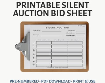 Printable Silent Auction Bid Sheet PDF – Fundraiser Auction Form