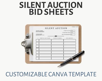 Silent Auction Bid Sheet Printable – Editable Canva Template for Fundraisers, Galas & Events
