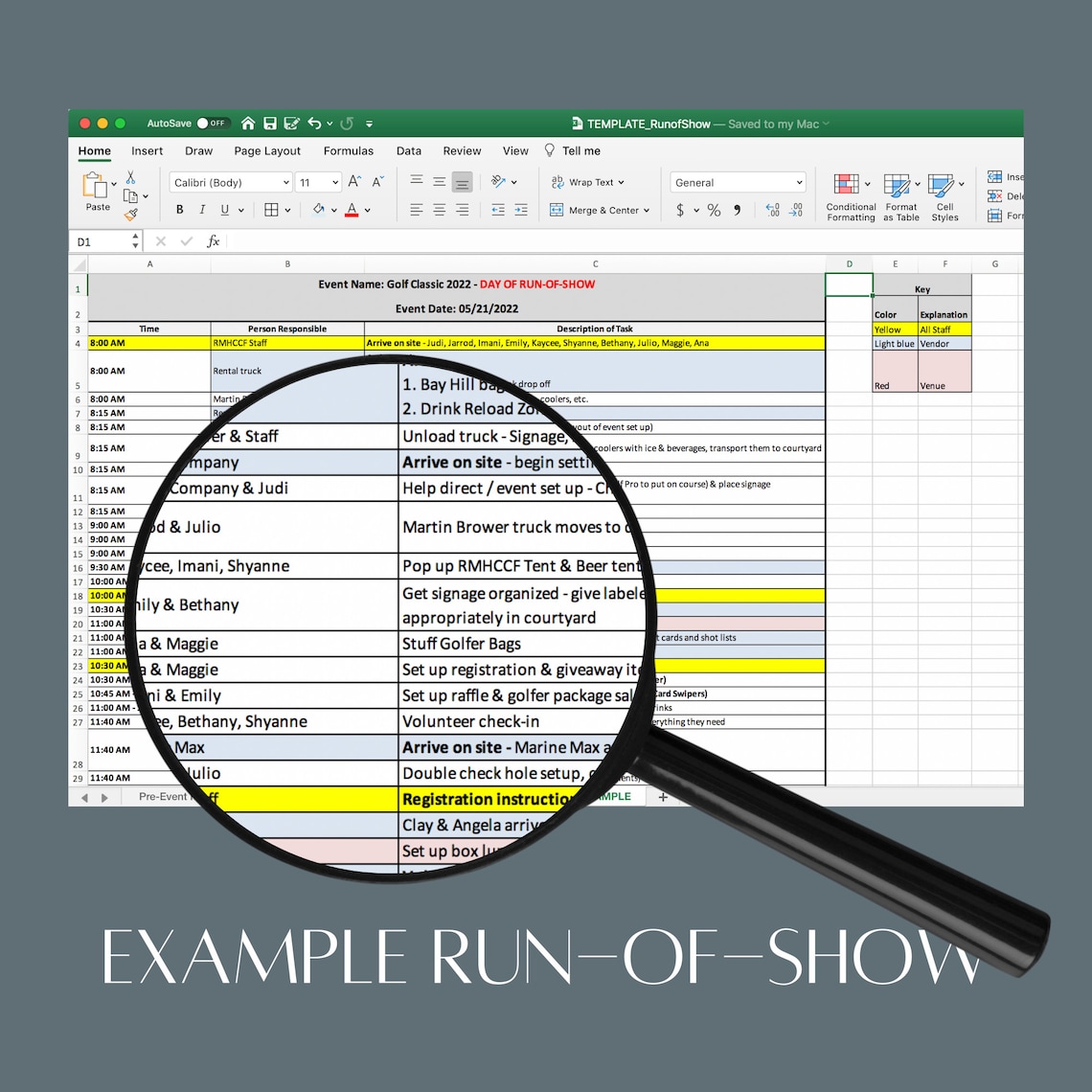 Run-of-show / Show Flow / Event Timeline Microsoft Excel Template Use ...