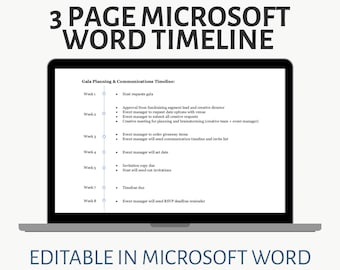 Microsoft Word Timeline Template – 3 Pages – Editable Event, Project, Training & Communications Timeline
