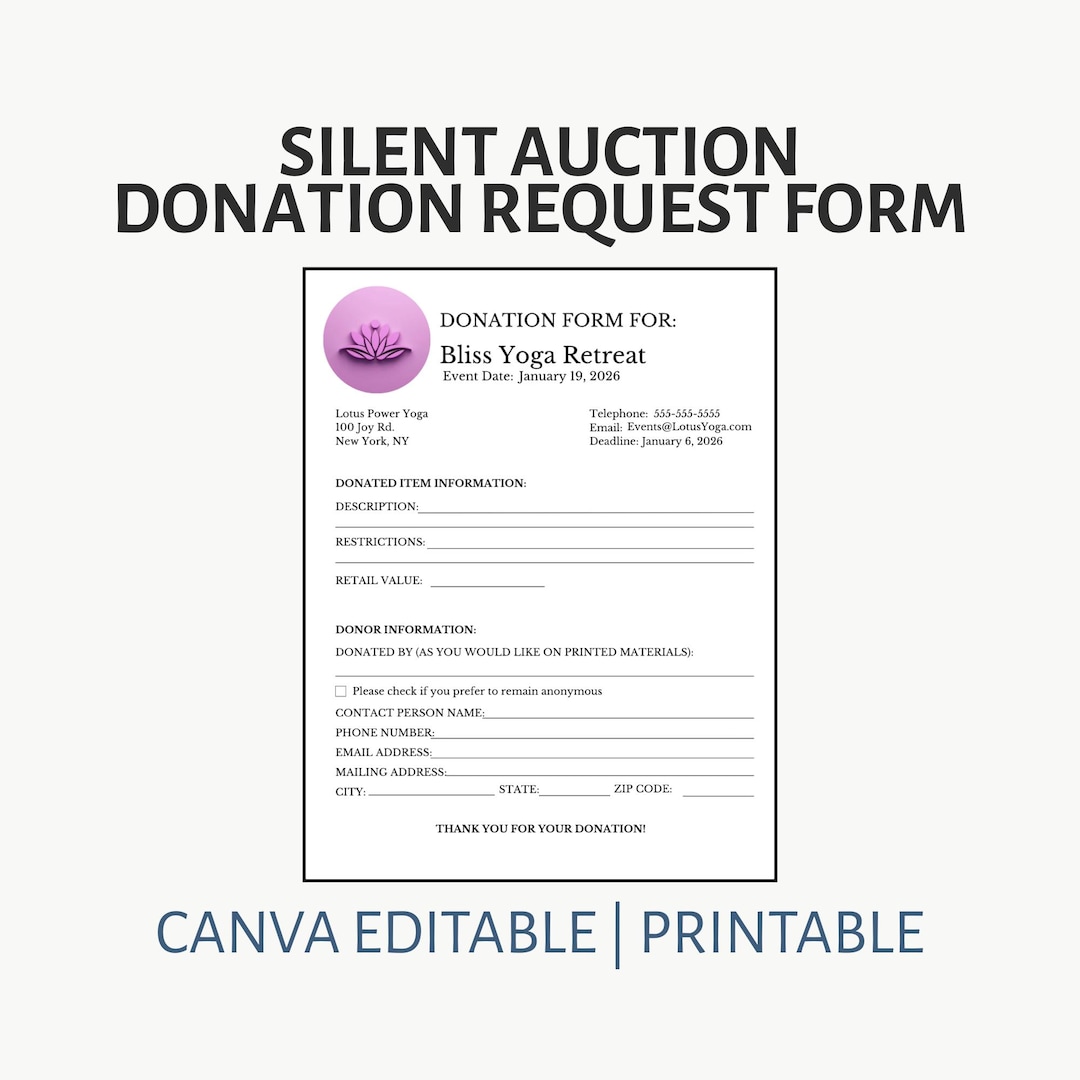 Silent Auction Donation Request Form Canva Template (printable PDF