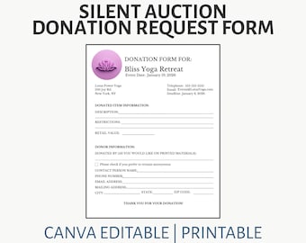 Silent Auction Donation Request Form | Canva Template (Printable PDF Download)