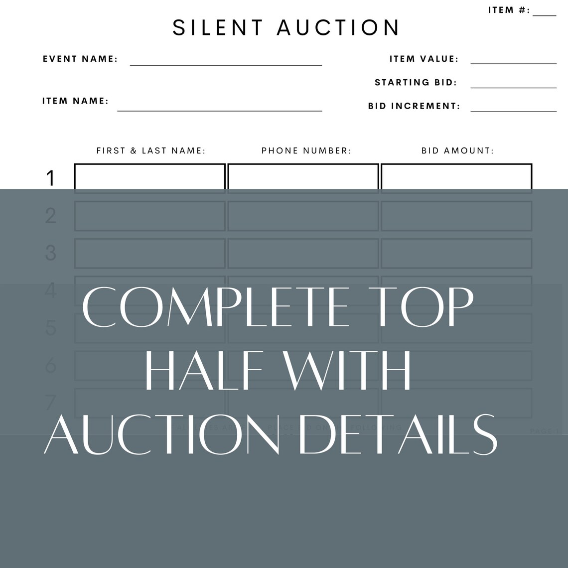 Printable Silent Auction Bid Sheet Pre Numbered for up to 25 Etsy