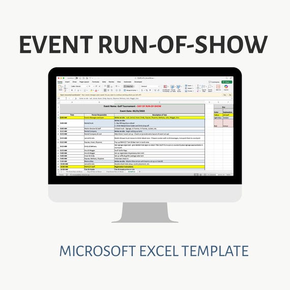 Run of Show Excel Template – Event Timeline, Show Flow, Fundraisers & Weddings
