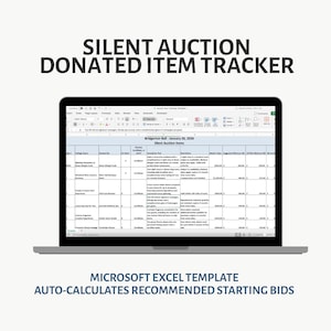 Silent Auction Donation Tracker Excel Template | Fundraiser Donated Item Spreadsheet for Nonprofits & Events