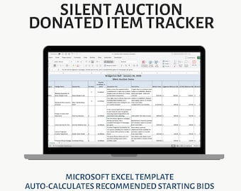 Silent Auction Donation Tracker Excel Template | Fundraiser Donated Item Spreadsheet for Nonprofits & Events