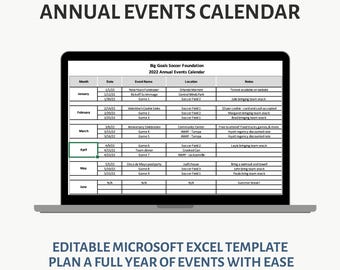 Events Calendar Template | Microsoft Excel (Digital Download)