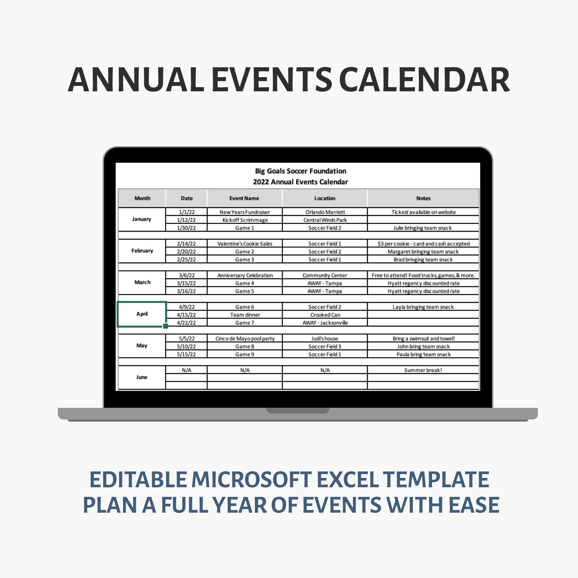 Event Calendar Template Excel