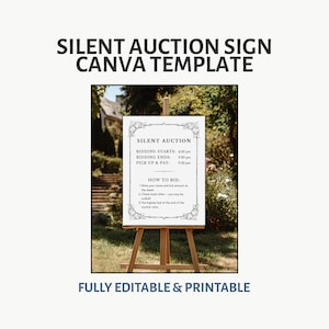 サイレントオークション用ディスプレイサイン – 募金活動やイベントに使える印刷可能なCanvaテンプレート