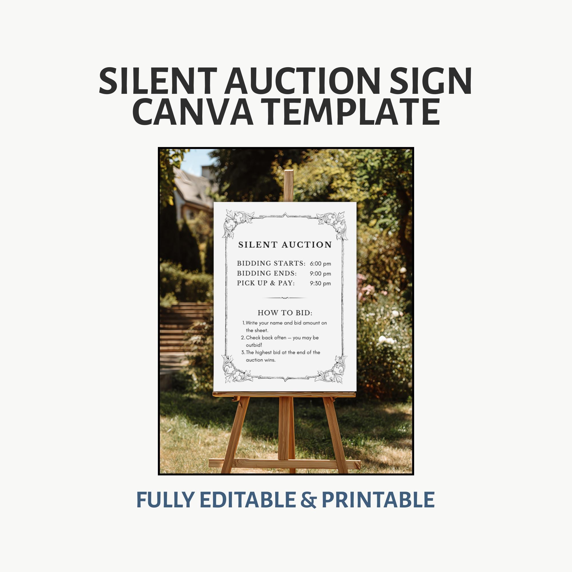 Silent Auction Display Sign – Printable Canva Template for Fundraisers ...