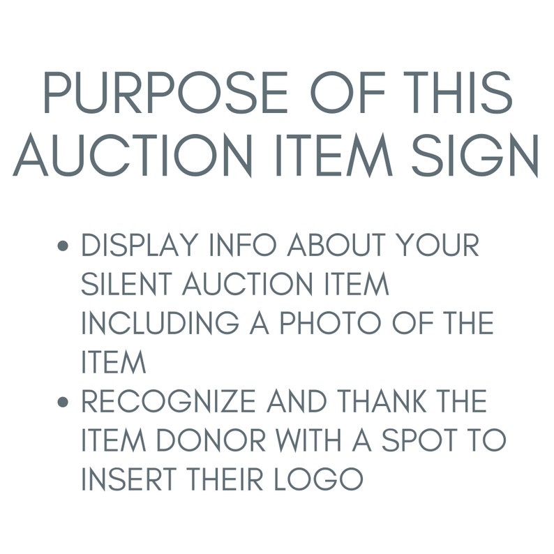 Silent Auction Sign With Donor Recognition 8.5X11 And/or 8X10 Etsy