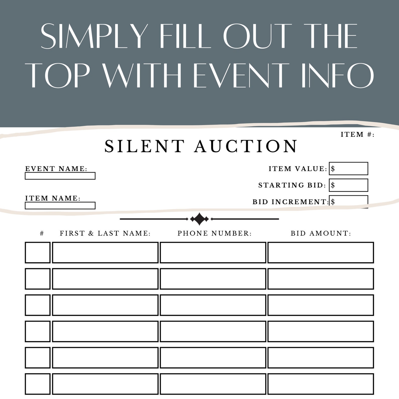 Printable Silent Auction Bid Sheet (PDF File - Simply Download, Print ...