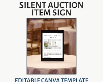 Silent Auction Item Sign Template | Editable Canva Fundraiser Sign (Digital Download)
