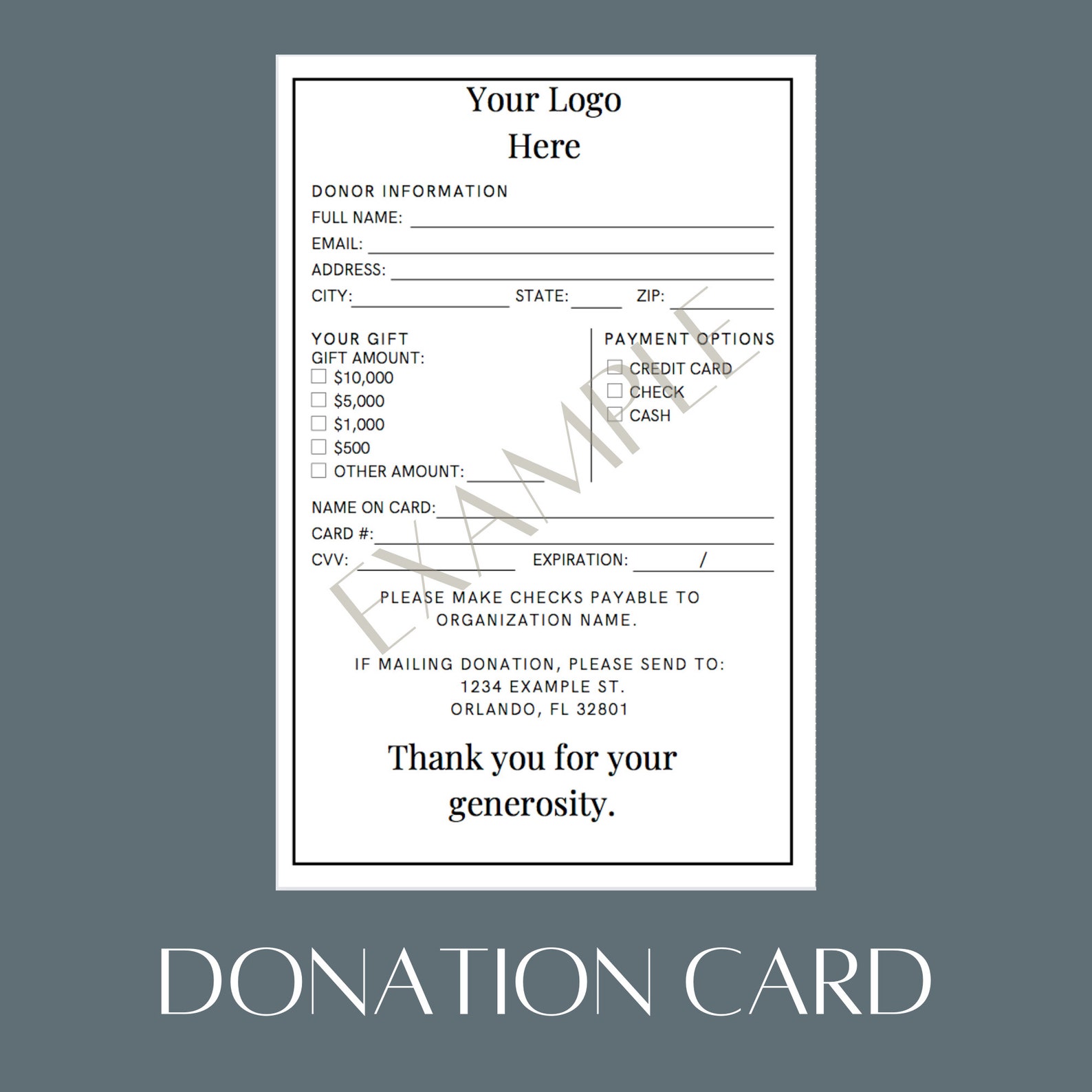 Custom Printable Donation Card for Nonprofit Fundraiser Canva Template Custom Printable Donation Card for Nonprofit Fundraiser Canva Template