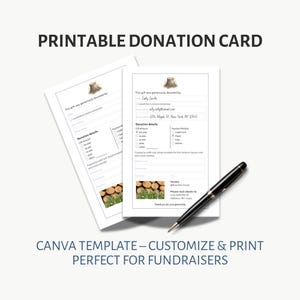 Tarjeta de donación imprimible – Plantilla de Canva para recaudación de fondos sin fines de lucro – Personaliza e imprime