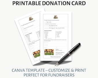 Donation Card Printable – Nonprofit Fundraiser Canva Template – Customize & Print