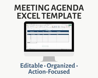 Meeting Agenda Excel Template – Editable Planner with Action Items & Notes