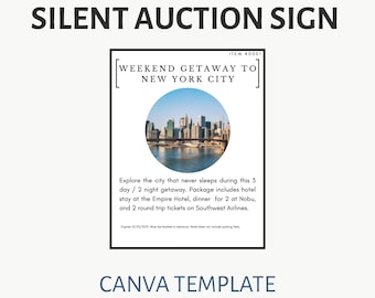 Silent Auction Sign Template – Printable Canva Editable Auction Item Display