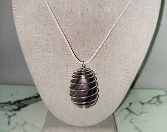 Platinum Obsidian! Striped Obsidian! Striped Black and Gray Obsidian Stone Pendant Necklace