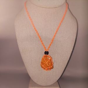Peach Flower Agate Crystal Pendant Necklace - Rare!