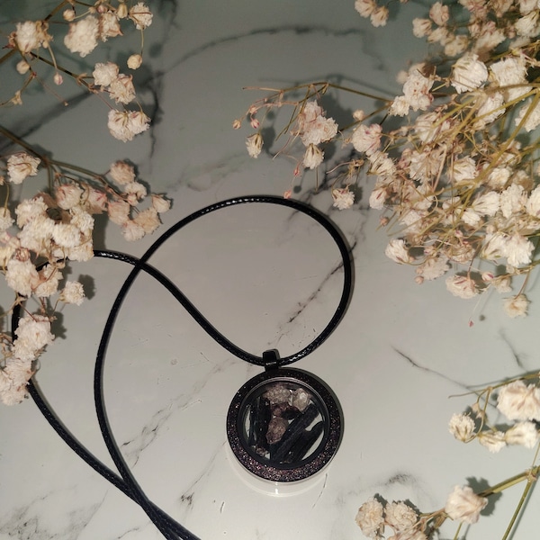 Vivianite, Aegirine, Herkimer Diamond, Black Tibetan Quartz Crystal Locket Necklace