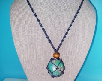 Chrysocolla Crystal Woven Rope Cord Necklace
