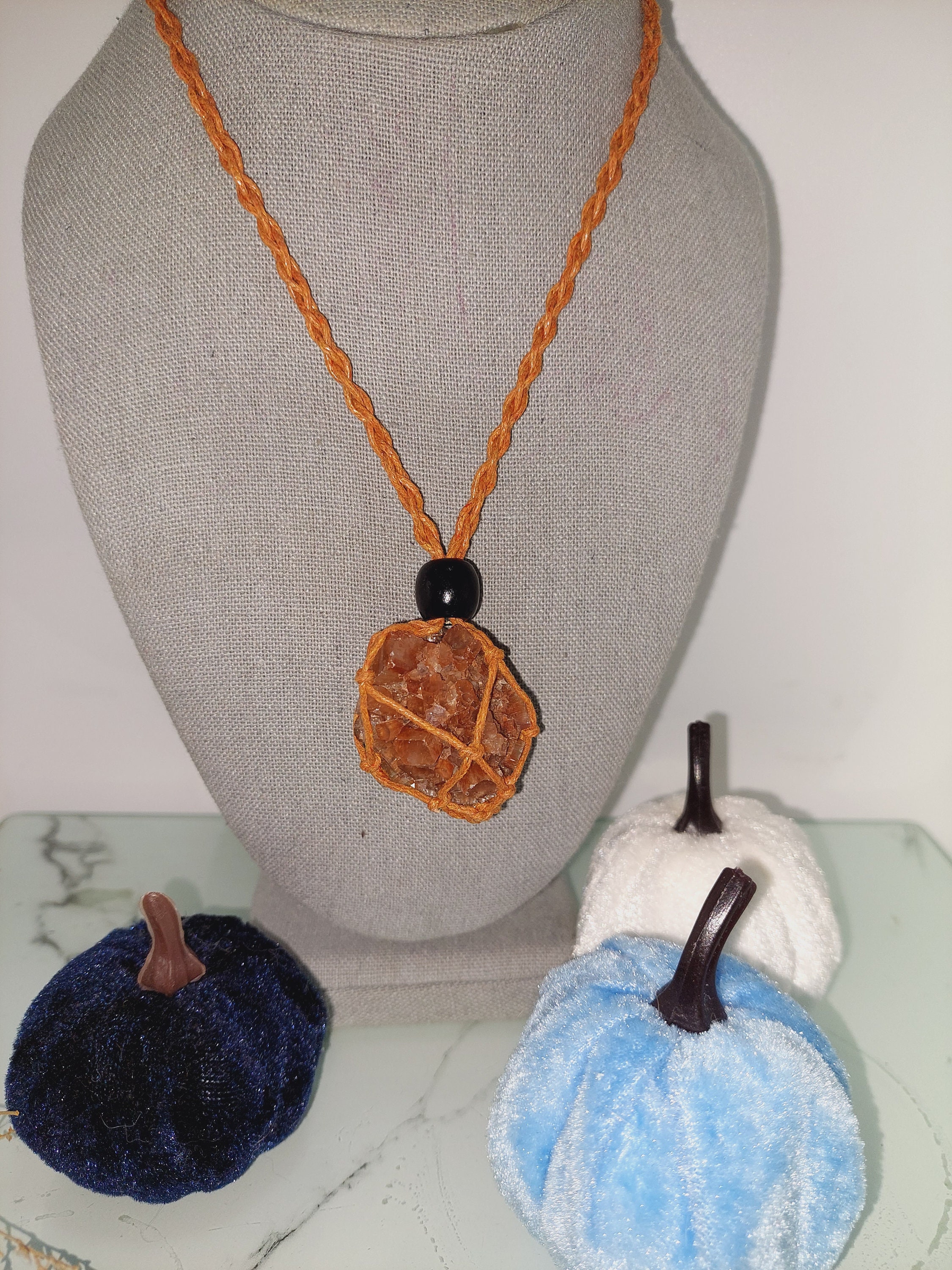 thumbnail image 2 of Natural Morocco Aragonite Crystal Cluster Necklace - Raw Stone Pendant On Leather 2 of 5