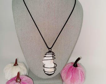 Okenite! Natural Okenite on Quartz Matrix Specimen Necklace! Very Powerful Mineral! Powerful Tool for the Brain! Rare, Exotic and Alluring!