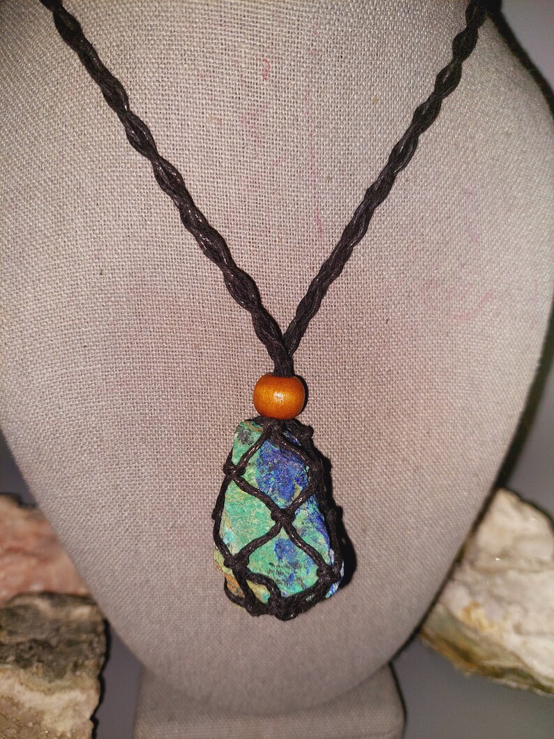 Shattuckite! Raw Shattuckite with Chrysocolla Necklace - Stone of Intuition, Mediumship, Telepathy and Psychic Abilities! higher knowledge! Rope Necklace