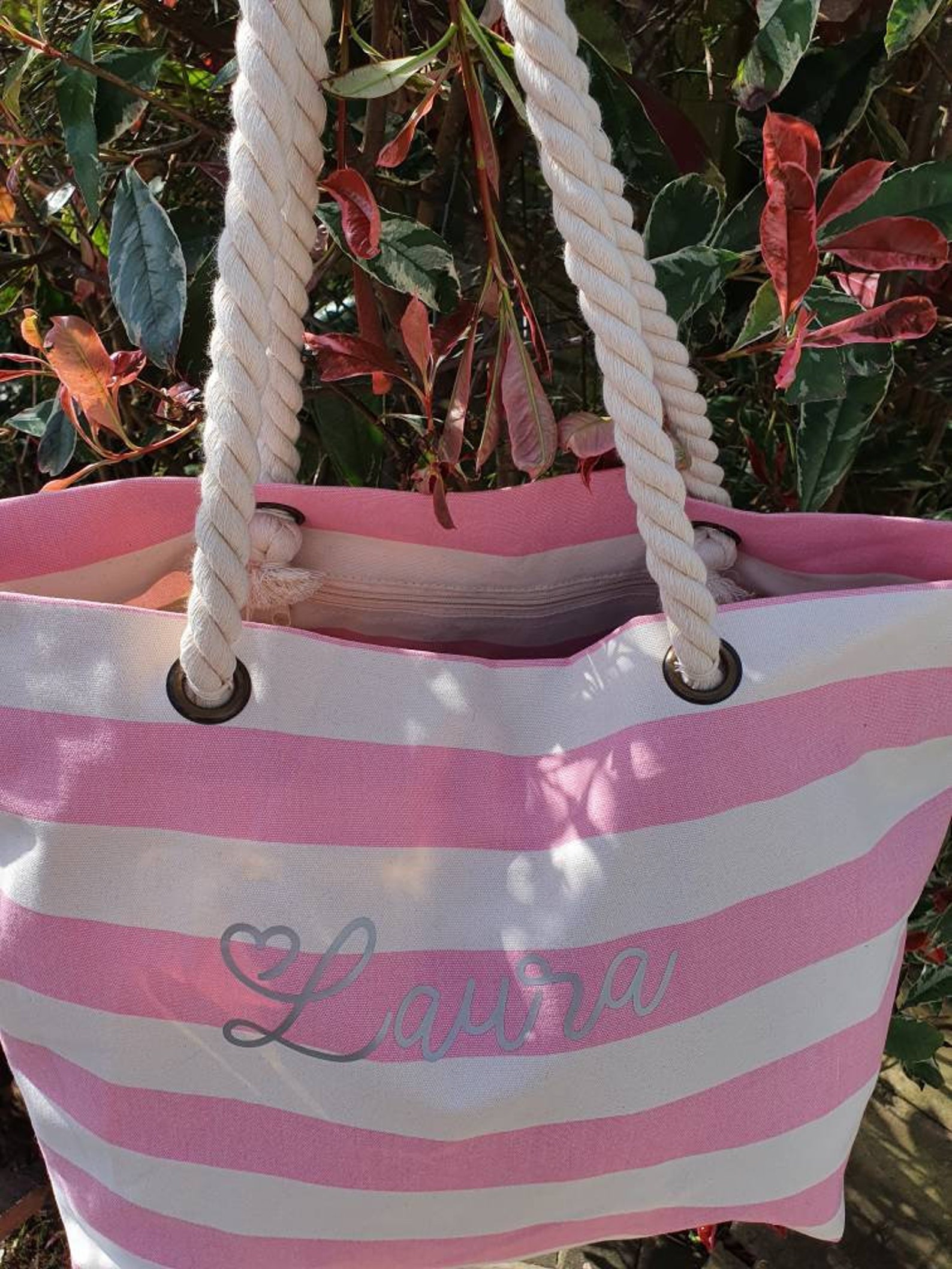 Gran bolsa de playa personalizada de algodón con cremallera de Etsy