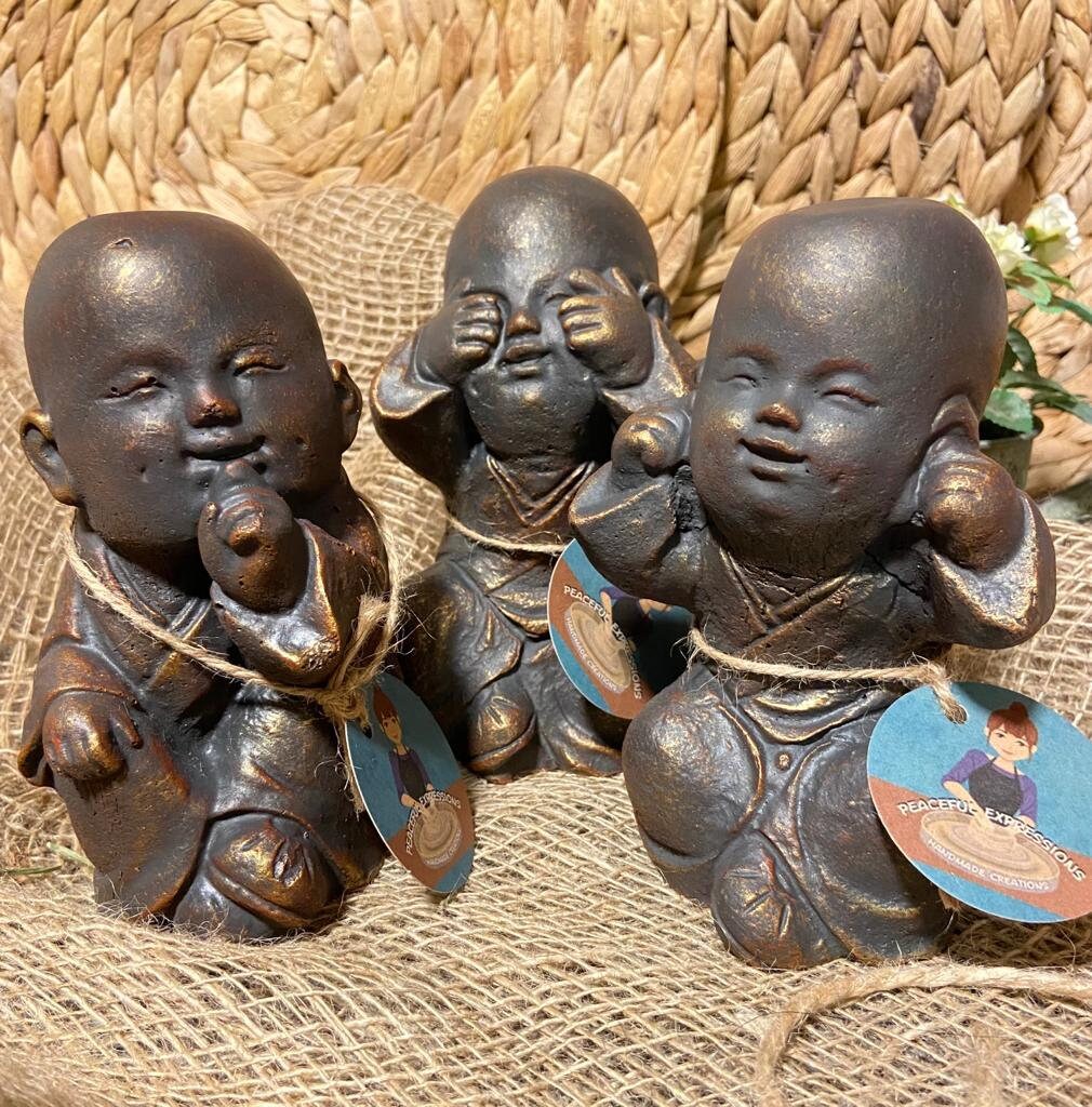 Laughing Buddha Statue Set 3 Little Buddha See No Evil Hear No