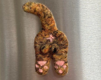 Needle Felted Cat Butt Fridge Magnet: Funny Novelty Decor