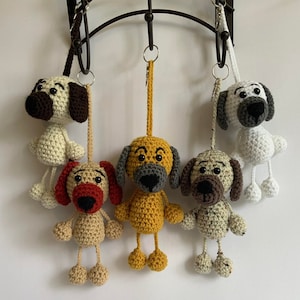 Cute puppy dog hanging car accessories, crochet dog keychain, pram / cot toy, dog ornament, gift for her