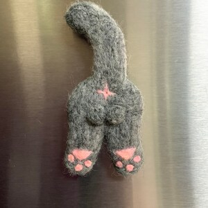 Needle Felted Cat Butt Magnet: Funny Tabby Cat Decor