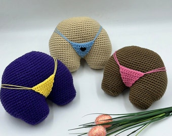 Crochet butt pillow, squishy butt, crochet gag gift, gift for her, gift for him, home decor, needle felted heart.