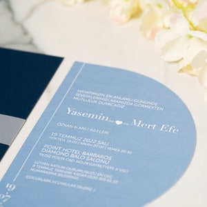 Personalized Navy Blue Luxury Invitations with Printed Transparent Paper Custom Wedding & Event Stationery