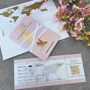 Invitation Mariage Passeport | Set Rose Destination | RSVP Carte d'embarquement | Breloque Avion Incluse